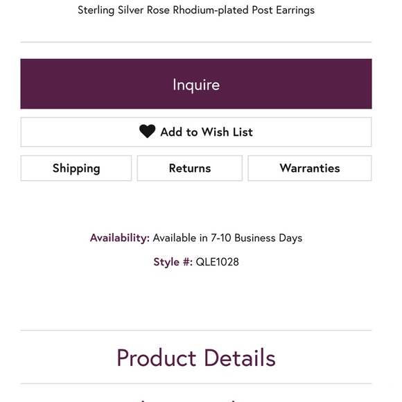 Sterling Silver Rose Rhodium Plated Earrings - Picture 7 of 7